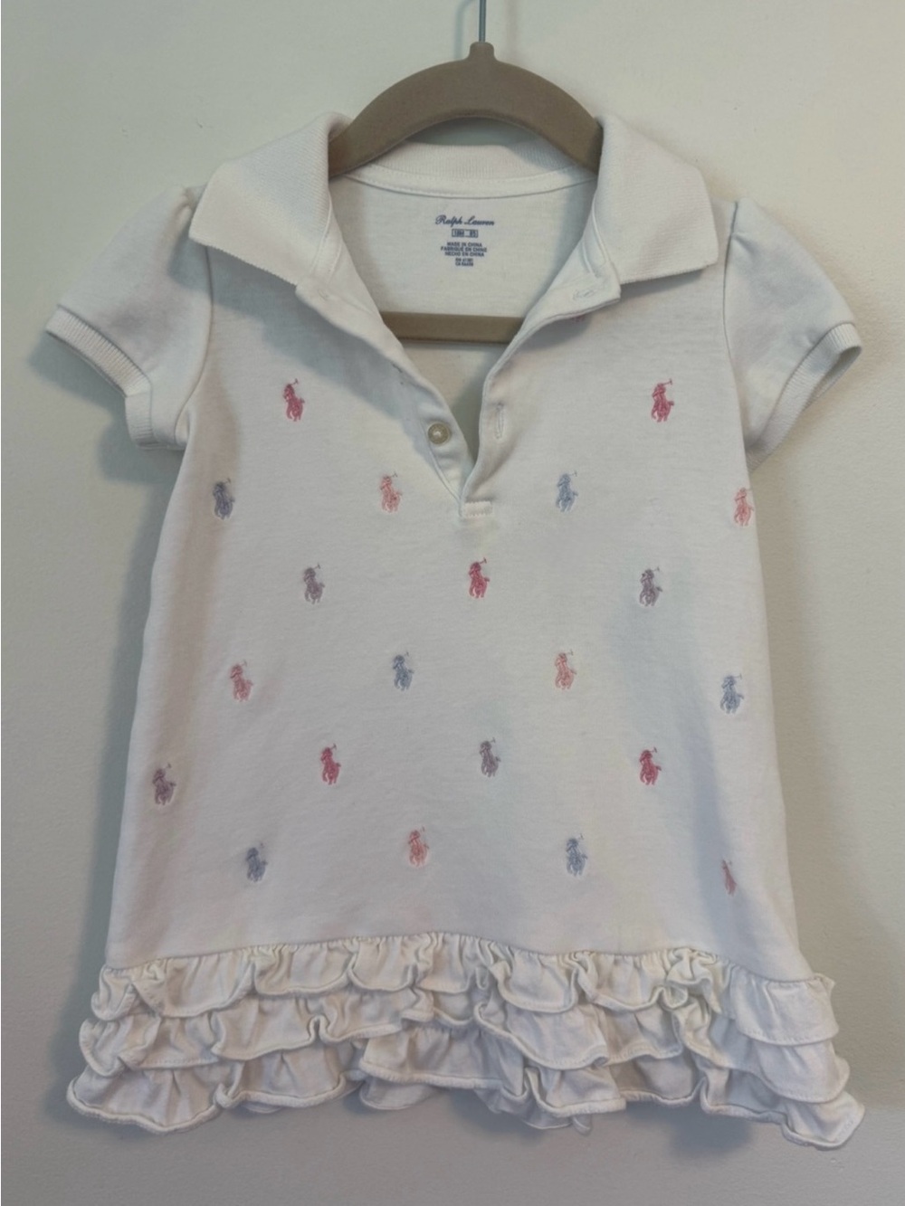 Ralph Lauren White Polo Dress with Pink, Blue & Lavender Pony Embroidery